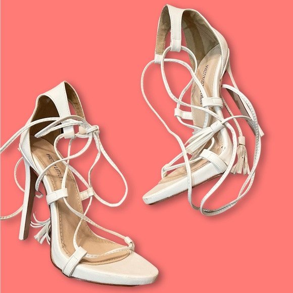 PLT Rosaline White Tassel Lace Up Heels - Picture 3 of 4